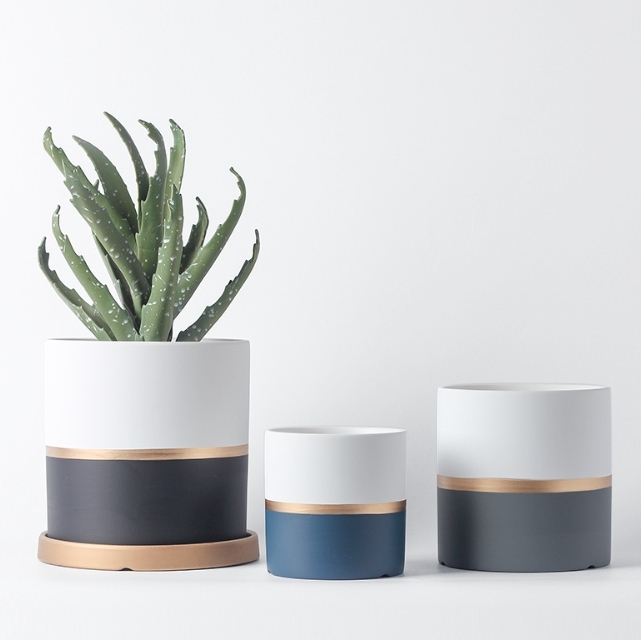 JYW2128 Indoor garden cylinder 2 tone ceramic plant pot
