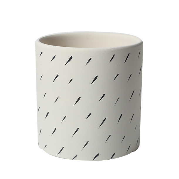 JYW2142 New design white cylinder ceramic planter pots with raindrop pattern for indoor use