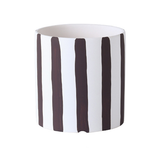 JYW2136 Classic cylinder ceramic planter with hand painting stripe