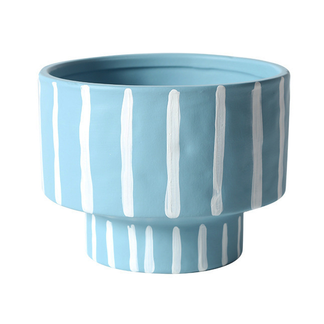 JYW2134 Unique design hand painted stripe ceramic planter with various colors