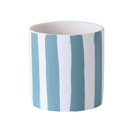 JYW2136 Classic cylinder ceramic planter with hand painting stripe