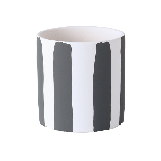 JYW2136 Classic cylinder ceramic planter with hand painting stripe