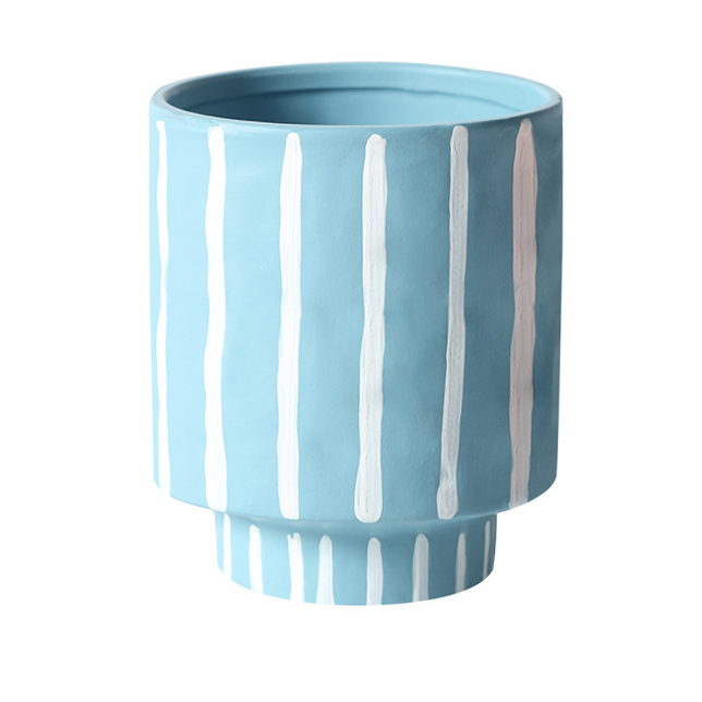 JYW2134 Unique design hand painted stripe ceramic planter with various colors