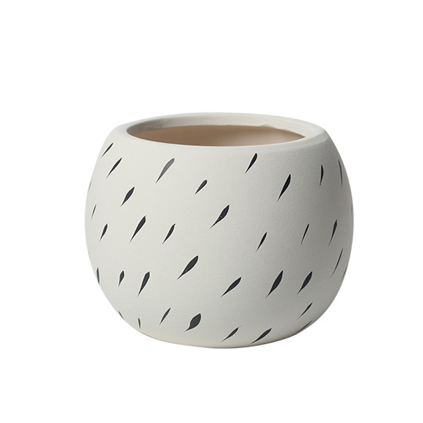 JYW2138 New design White Ball shaped ceramic planter pot with raindrop pattern for indoor use