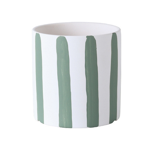 JYW2136 Classic cylinder ceramic planter with hand painting stripe