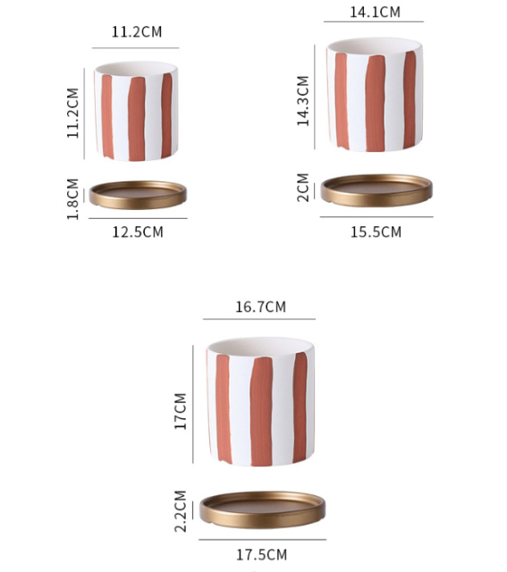 JYW2136 Classic cylinder ceramic planter with hand painting stripe