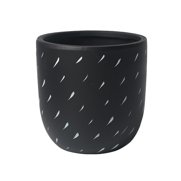 JYW2139 New design Black U shaped ceramic planter pot with raindrop pattern for indoor use