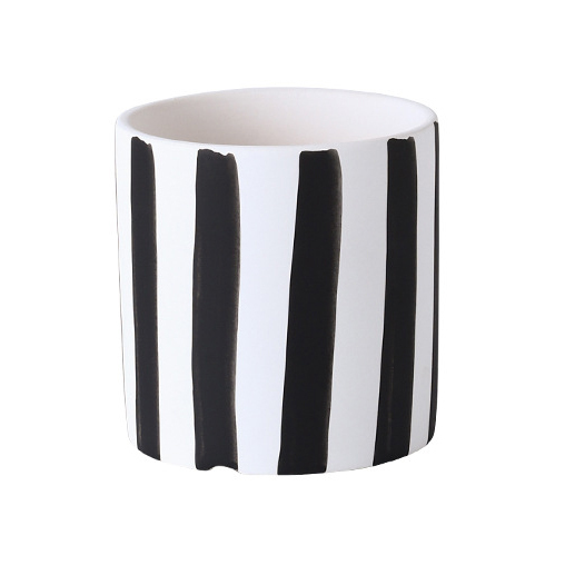 JYW2136 Classic cylinder ceramic planter with hand painting stripe