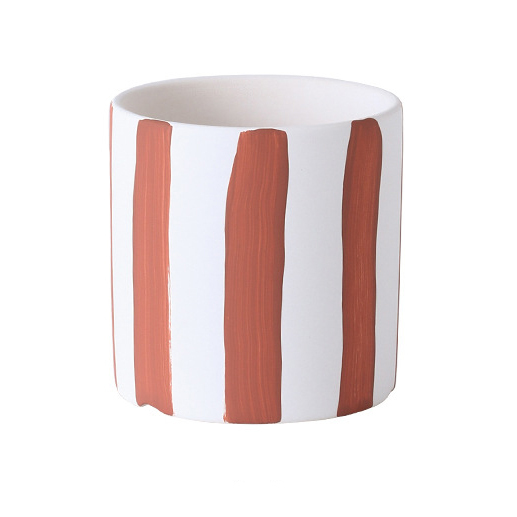 JYW2136 Classic cylinder ceramic planter with hand painting stripe