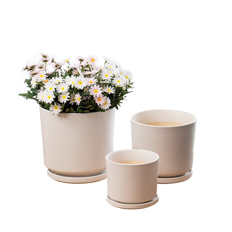 JL1069 Hot sale set of 3 matte glazed ceramic planter pot with saucer
