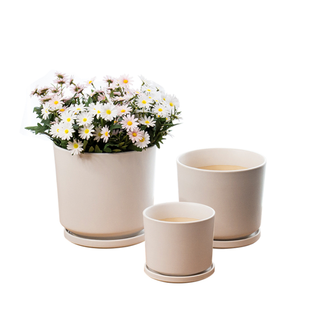 JL1069 Hot sale set of 3 matte glazed ceramic planter pot with saucer