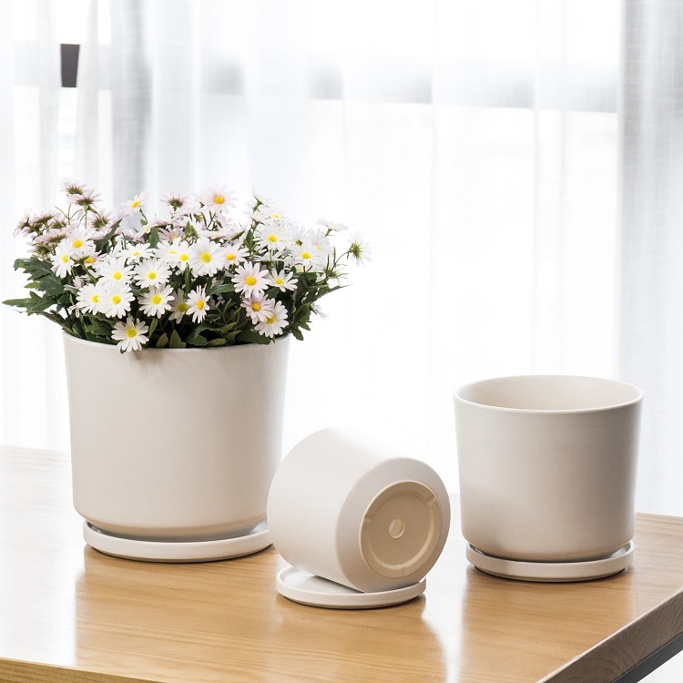 JL1069 Hot sale set of 3 matte glazed ceramic planter pot with saucer
