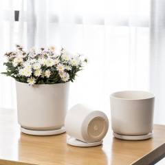 JL1069 Hot sale set of 3 matte glazed ceramic planter pot with saucer