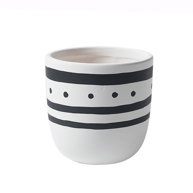 JYW2148 Hand painting geometric pattern ceramic cylinder pot with rounded bottom for indoor use