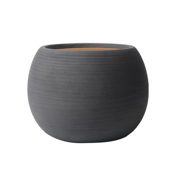 JYW2150 Ball shaped brushed effect ceramic planter pot for indoor use