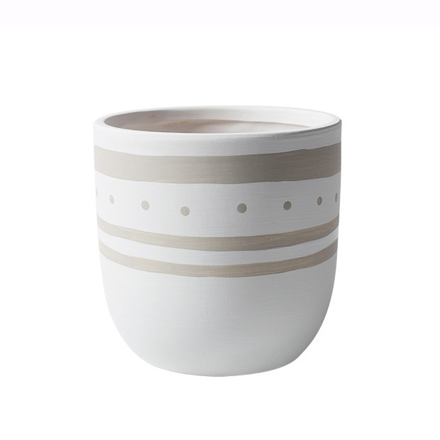 JYW2148 Hand painting geometric pattern ceramic cylinder pot with rounded bottom for indoor use
