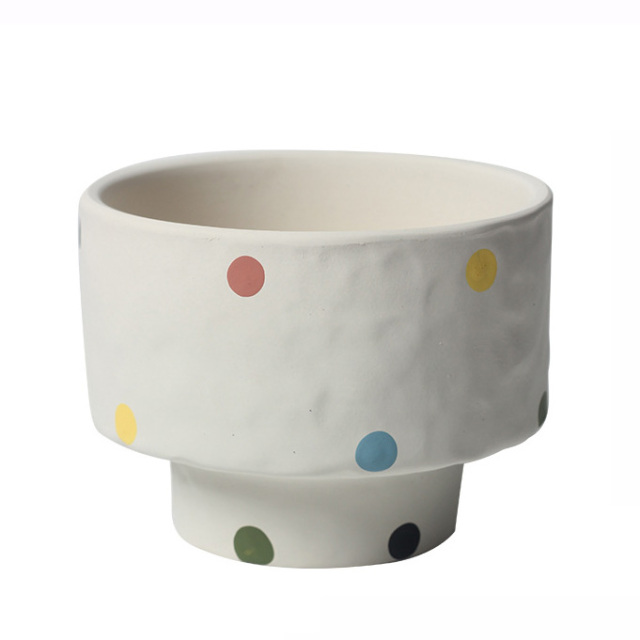 JYW2146 Polka dots design ceramic evelated bottom shaped planter pots