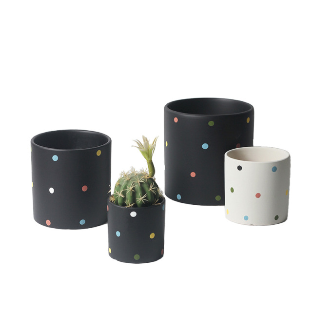 JYW2143 Cylinder shape ceramic planter pot with polka dots design