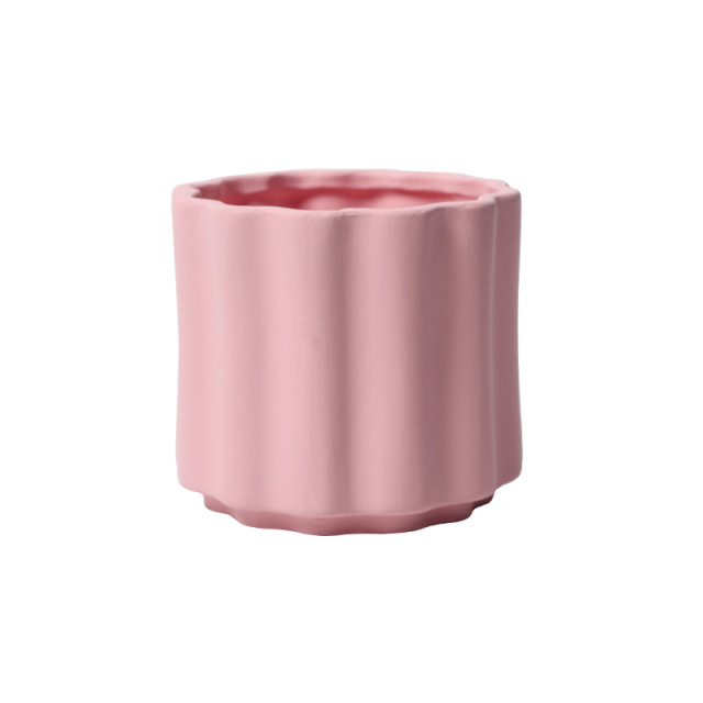 JYW2149 Fluted ceramic indoor plant pot with elevated bottom