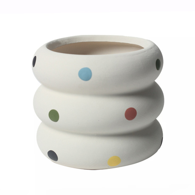 JYW2145 Modern design ceramic plant pot with polka design for indoor use