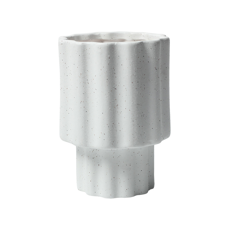 JYW2149 Fluted ceramic indoor plant pot with elevated bottom