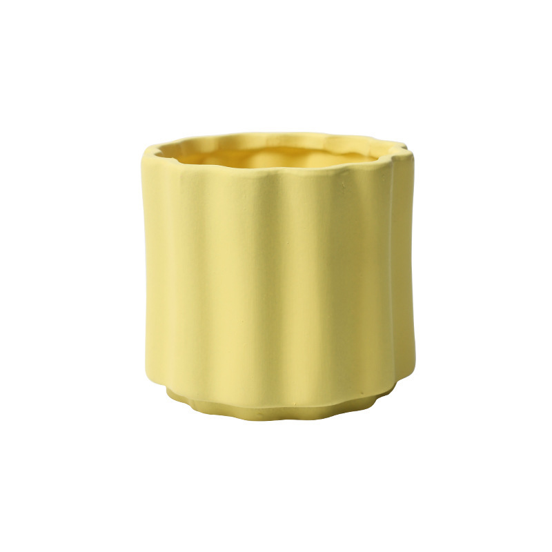 JYW2149 Fluted ceramic indoor plant pot with elevated bottom