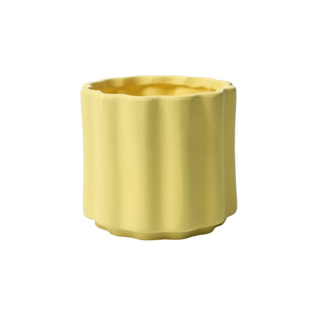 JYW2149 Fluted ceramic indoor plant pot with elevated bottom