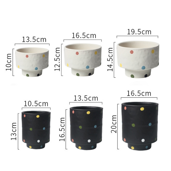 JYW2146 Polka dots design ceramic evelated bottom shaped planter pots