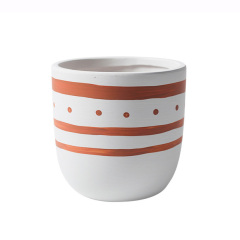 JYW2148 Hand painting geometric pattern ceramic cylinder pot with rounded bottom for indoor use