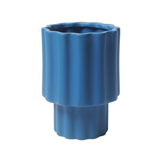 JYW2149 Fluted ceramic indoor plant pot with elevated bottom