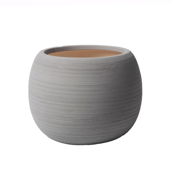 JYW2150 Ball shaped brushed effect ceramic planter pot for indoor use