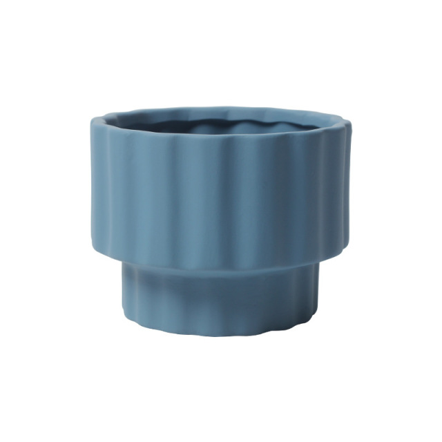 JYW2149 Fluted ceramic indoor plant pot with elevated bottom