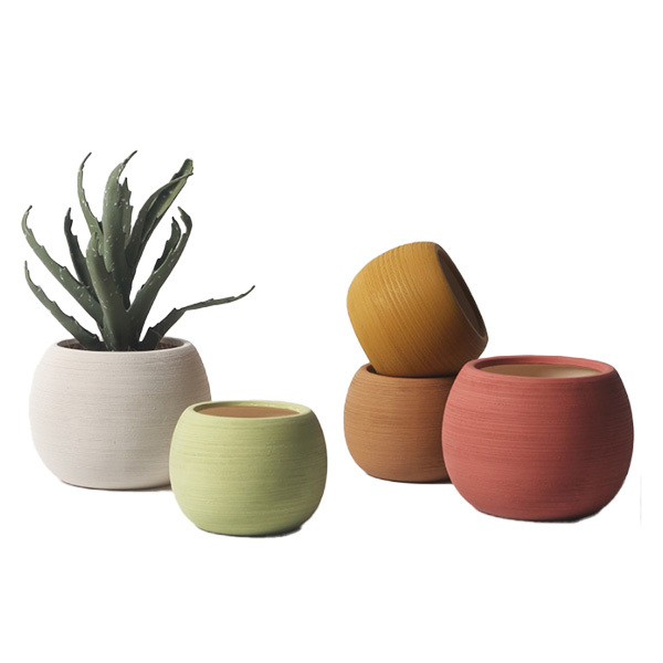 JYW2150 Ball shaped brushed effect ceramic planter pot for indoor use