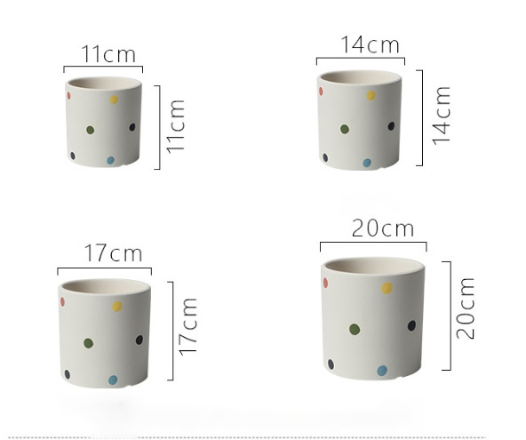 JYW2143 Cylinder shape ceramic planter pot with polka dots design
