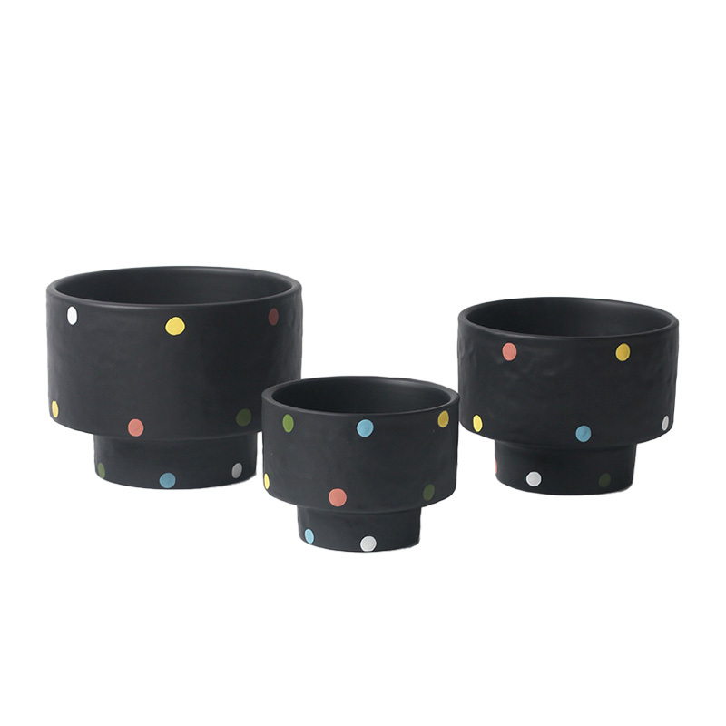 JYW2146 Polka dots design ceramic evelated bottom shaped planter pots