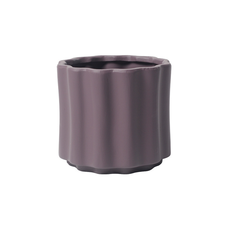 JYW2149 Fluted ceramic indoor plant pot with elevated bottom