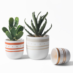 JYW2148 Hand painting geometric pattern ceramic cylinder pot with rounded bottom for indoor use