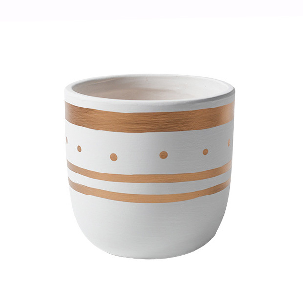 JYW2148 Hand painting geometric pattern ceramic cylinder pot with rounded bottom for indoor use