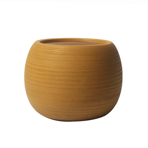 JYW2150 Ball shaped brushed effect ceramic planter pot for indoor use