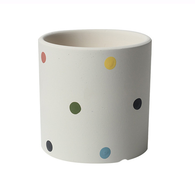 JYW2143 Cylinder shape ceramic planter pot with polka dots design