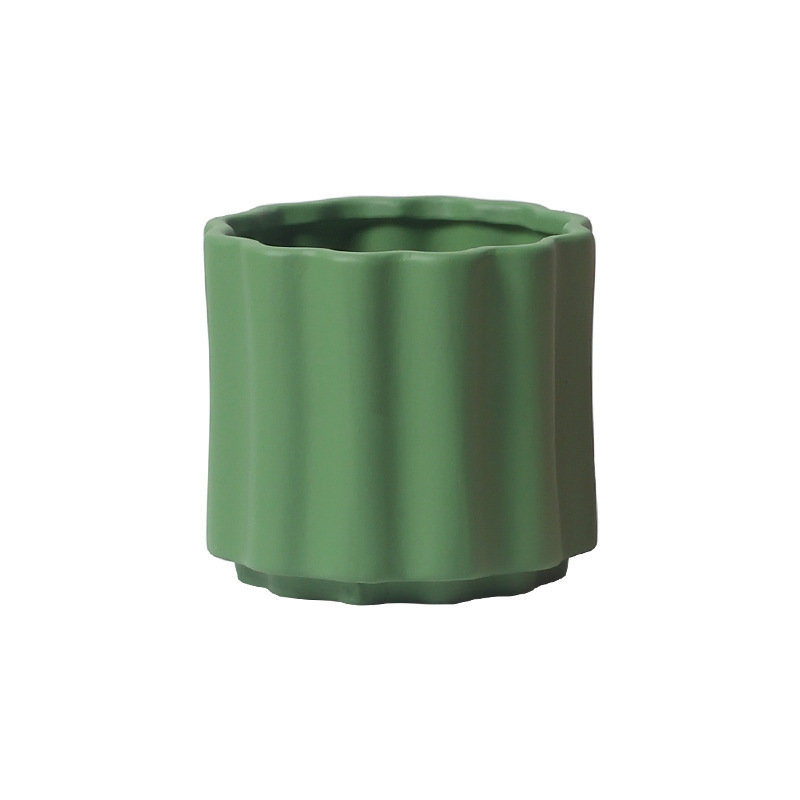 JYW2149 Fluted ceramic indoor plant pot with elevated bottom