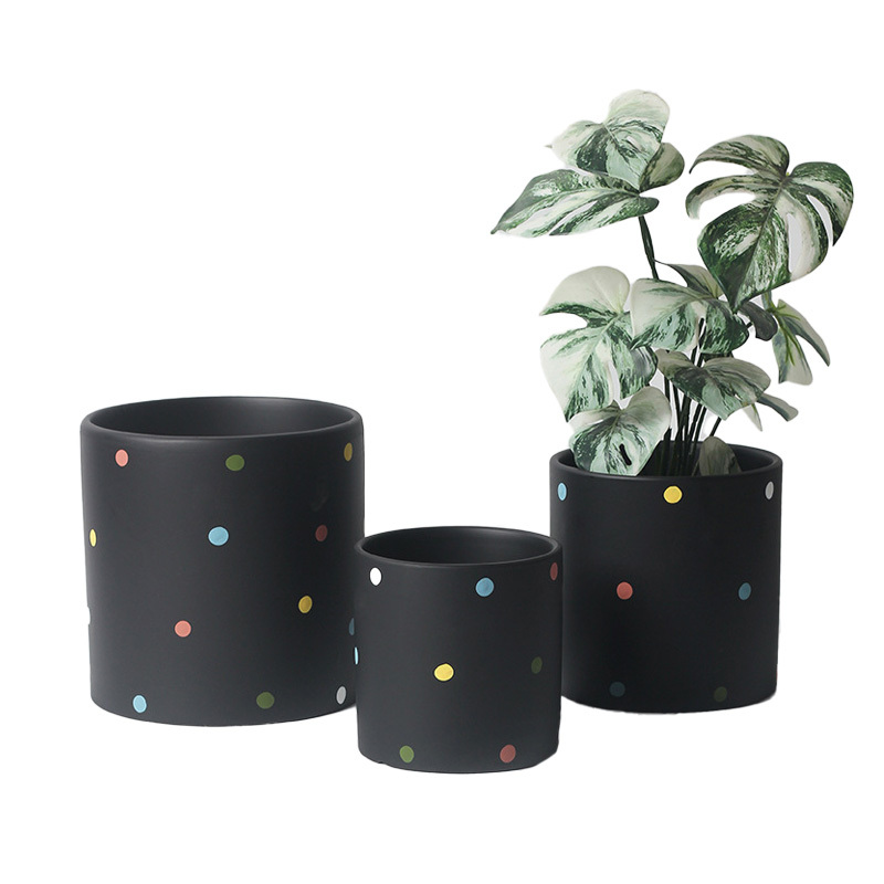 JYW2143 Cylinder shape ceramic planter pot with polka dots design