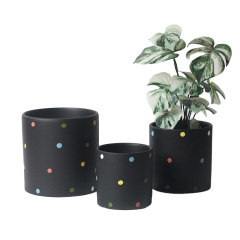 JYW2143 Cylinder shape ceramic planter pot with polka dots design