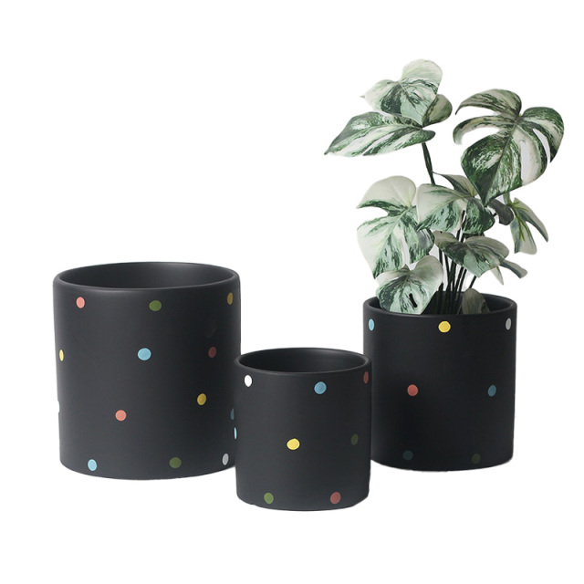 JYW2143 Cylinder shape ceramic planter pot with polka dots design