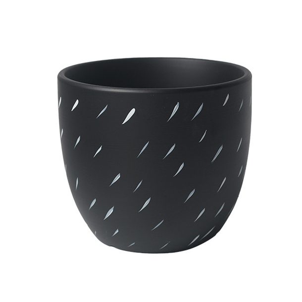 JYW2141 New design black tapered ceramic planter pots with raindrop pattern for indoor use