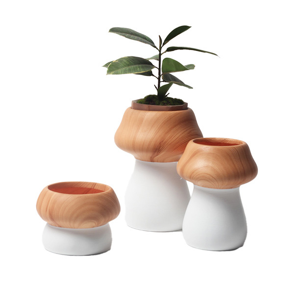 JYW2156 New arrival mushroom design ceramic planter pot with wooden effect