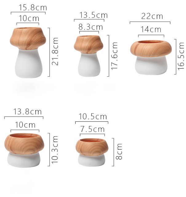 JYW2156 New arrival mushroom design ceramic planter pot with wooden effect