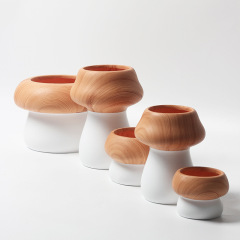 JYW2156 New arrival mushroom design ceramic planter pot with wooden effect
