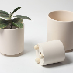 JYW2157 New arrival beige indoor ceramic cylinder pot with feet for indoor garden use