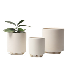 JYW2157 New arrival beige indoor ceramic cylinder pot with feet for indoor garden use
